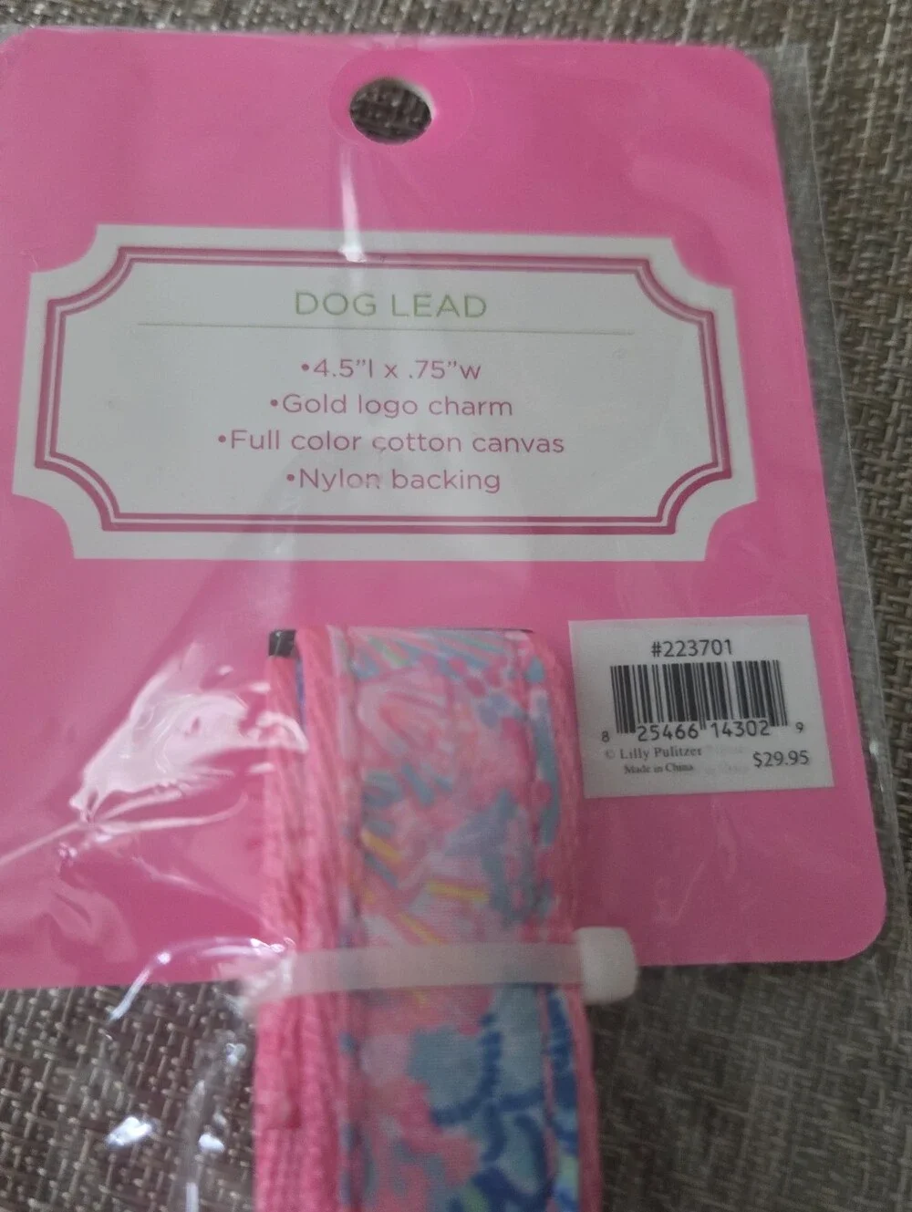 Lilly Pulitzer Pink Floral Dog Leash with Gold Hardware